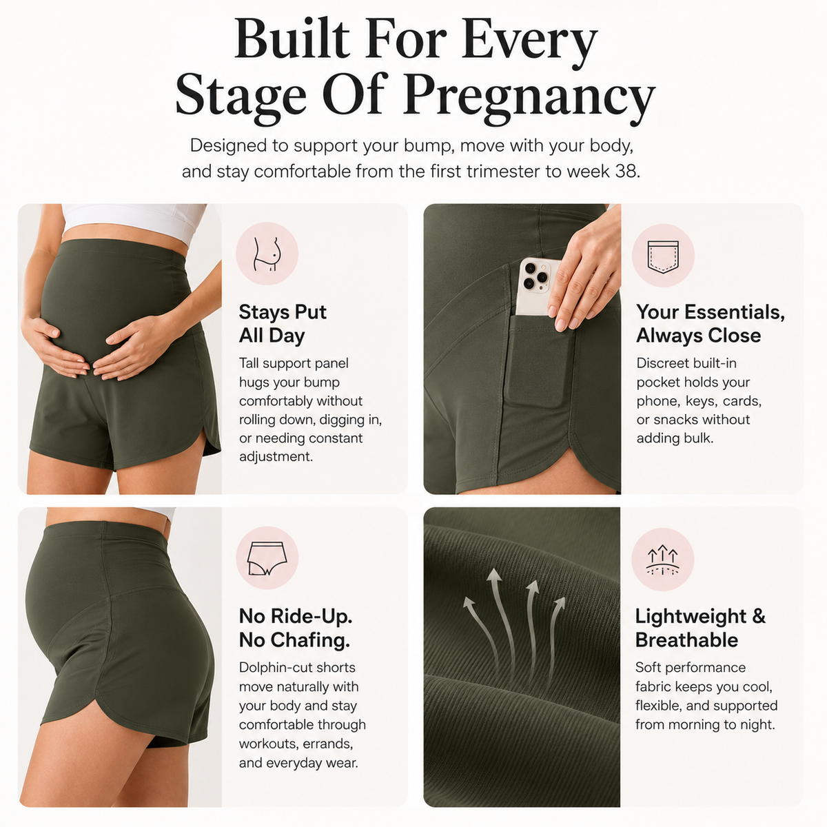 TRUEMADE™ Maternity Bump Shorts | Non-Roll Over-Belly Support