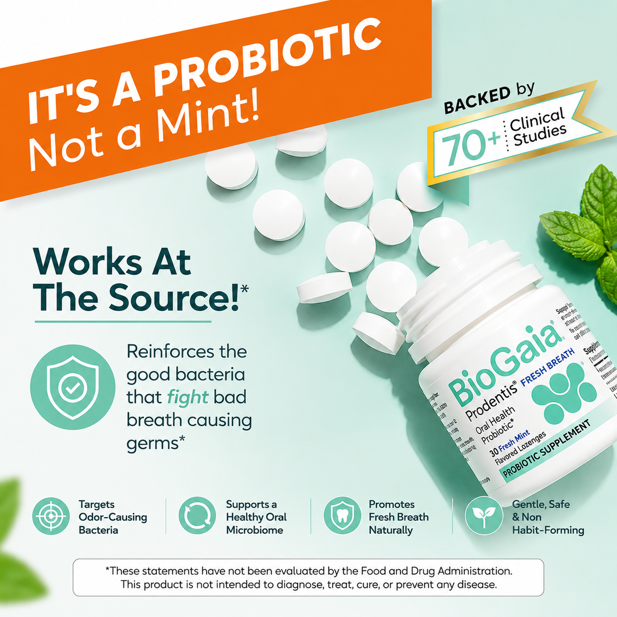 BioGaia Fresh Breath Dental Probiotic Lozenges with Zinc