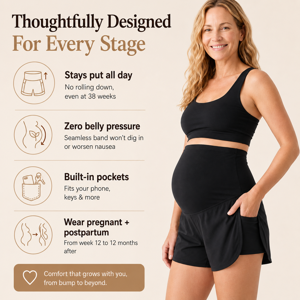 TRUEMADE™ Maternity Bump Shorts | Non-Roll Over-Belly Support