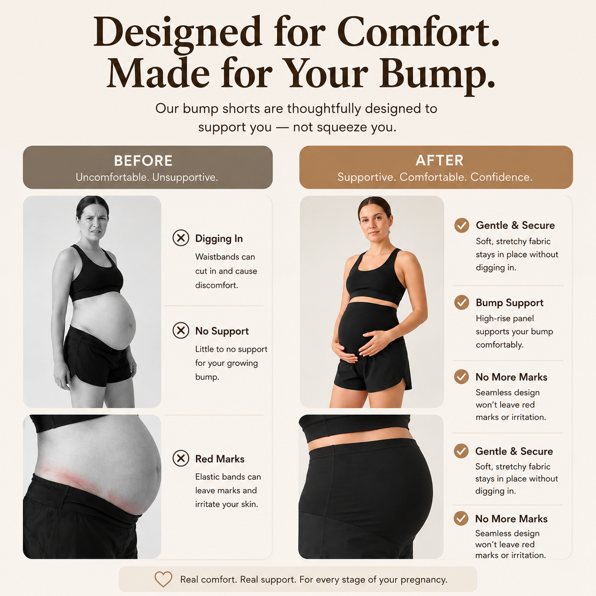 TRUEMADE™ Maternity Bump Shorts | Non-Roll Over-Belly Support