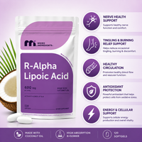 Micro Ingredients R Alpha Lipoic Acid 600mg with Coconut Oil, 120 Softgels